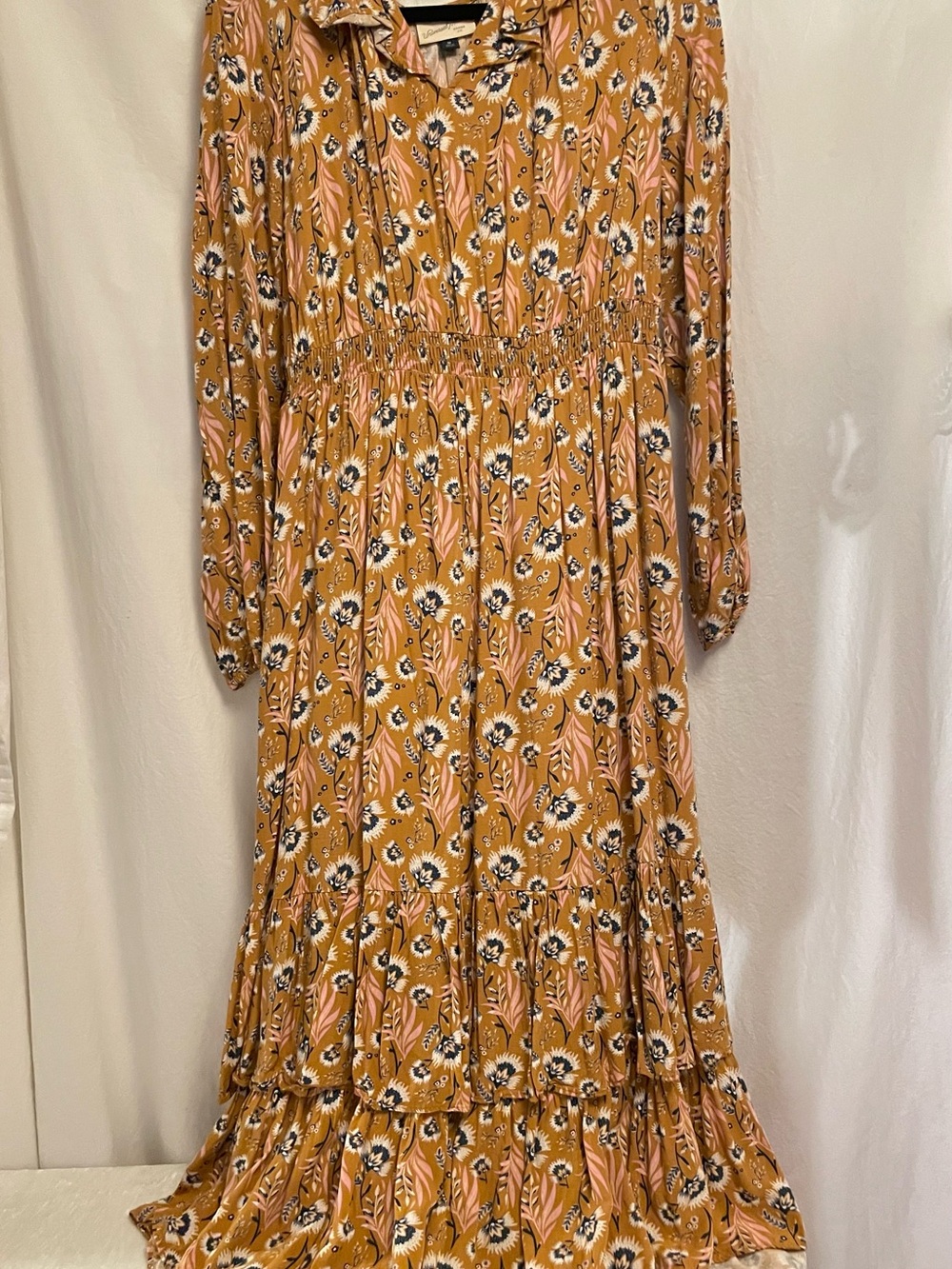 Universal Thread Floral Ruffle Maxi Dress Size M Mustard Pink